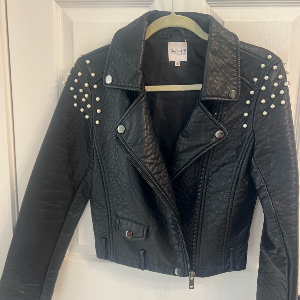 Joe’s Jeans leather Moto Jacket w/ pearls - Picture 4 of 7